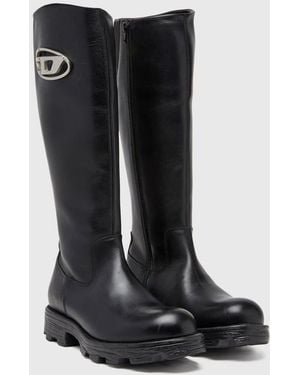 DIESEL D-Hammer-Leather Knee-High Boots - Black