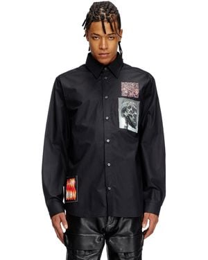 DIESEL Cotton Poplin Shirt With Patches - Black