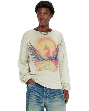 DIESEL Long Sleeve T-Shirt With Phoenix Graphic - Natural