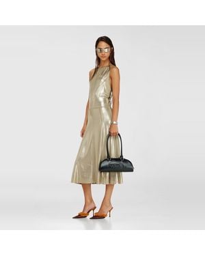 DIESEL Fluid Metallic Midi Dress With Open Back - Natural