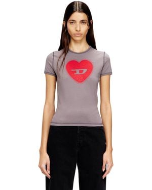 DIESEL Slim T-Shirt With Heart Print And Studs - Red