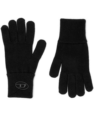 DIESEL Wool Blend Gloves With Embroidered Logo - Black