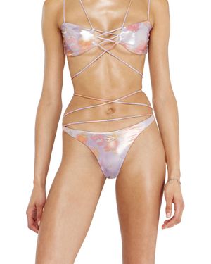 DIESEL Metallische Strappy-Bikinihose Mit Blumenprint - Mehrfarbig