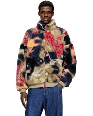 DIESEL Teddy-Fleece Jacket With Graffiti Motif - Red