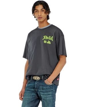 DIESEL Cotton T-Shirt With Flock Graphic - Blue