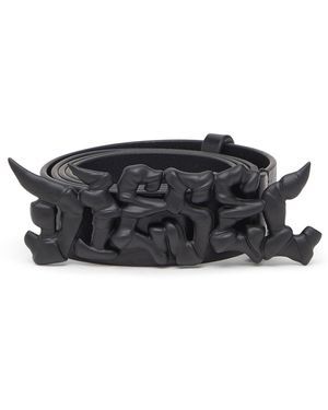 DIESEL 3.5Cm Pull-Up Leather Belt With Graffiti Buckle - ブラック