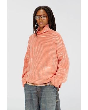 DIESEL Pullover Mit Funnelkragen Aus Gerippter Wollmischung - Orange