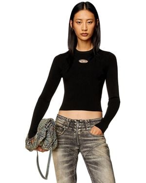 DIESEL Ribbed-Knit Long-Sleeve Top - Black