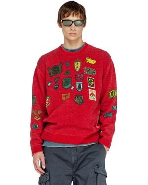 DIESEL Wool Jumper With Printed Patches - Red