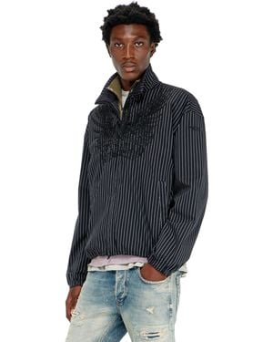 DIESEL Nylon Pinstripe Jacket With Phoenix Embroidery - Blue