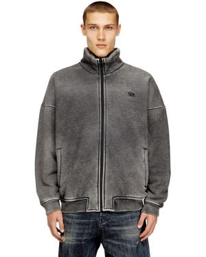 DIESEL Teddy-Lined Zip Jacket With Denim Effect - Gray