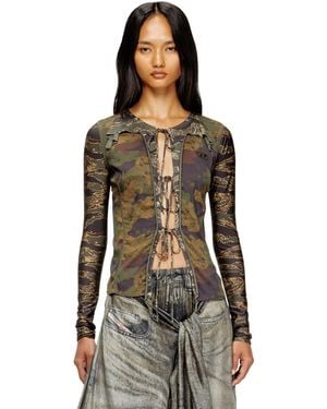 DIESEL Tie Cardigan With Mixed Camo Prints - Black