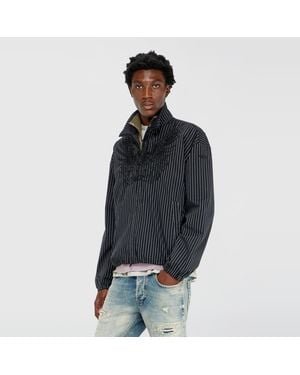DIESEL Nylon Pinstripe Jacket With Phoenix Embroidery - Blue