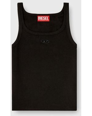 DIESEL Slim Tank Top With Laser-Cut Oval D - Black