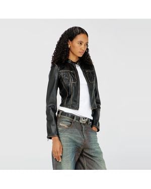 DIESEL Cropped Distressed Biker Jacket - Black