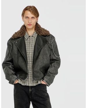 DIESEL Biker Jacket With Detachable Collar - Gray