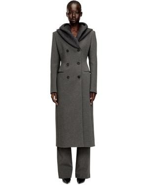 DIESEL Long Hourglass Coat With Knitted Cowl Hood - Black