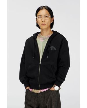 DIESEL Sudadera Con Capucha De Algodón Con Bordado Del Logotipo Oval D Tono Sobre Tono - Negro