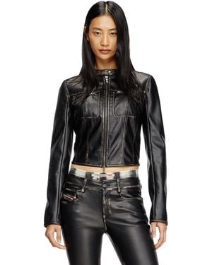 DIESEL Cropped Distressed Biker Jacket - Black