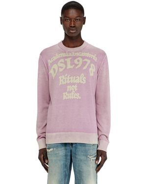 DIESEL Treated Cotton Jumper With Slogan - Pink