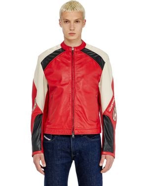 DIESEL Bikerjacke Aus Perforiertem Colour-Block-Leder - Rot