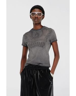 DIESEL Slim T-Shirt With Dévoré Phoenix - Black