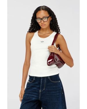 DIESEL Slim Ribbed Tank Top With Metallic Oval D - White
