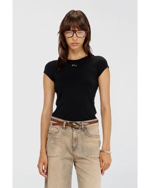 DIESEL T-Shirt With Cut-Out Embroidered Logo - Black