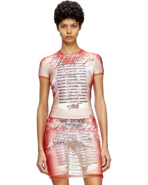 DIESEL Sheer T-Shirt With Lyrics Print - Red