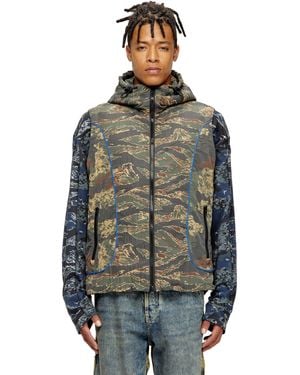DIESEL Hooded Vest With Mixed Camo Prints - Multicolor