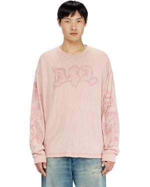 DIESEL Camiseta Relaxed De Manga Larga Con Estampado Irregular - Rosa