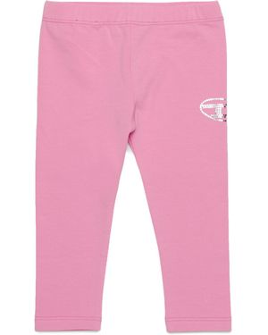 DIESEL Leggings With Crystal Oval D Logo - Pink