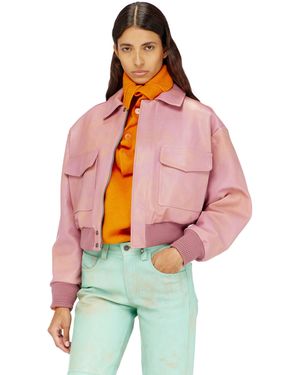 DIESEL Chaqueta Aviador De Cuero Tratado - Rojo
