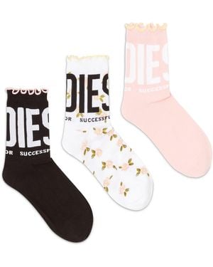 DIESEL Three-Pack Socks With Ruffled Edge - White