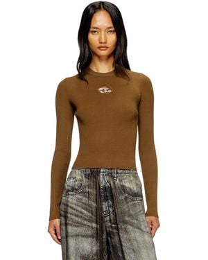 DIESEL Rib-Knit Viscose-Blend Top With Oval D - Multicolor