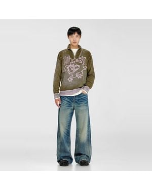 DIESEL Treated Half-Zip Jumper With Griffin Motif - Green