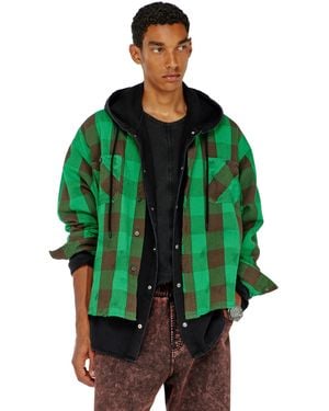 DIESEL Check Flannel Shirt With Distressed Effect - Green