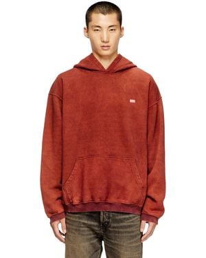 DIESEL Sudadera Con Capucha De Algodón Con Bolsillo Tipo Canguro - Rojo