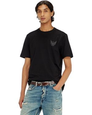 DIESEL Cotton T-Shirt With Chest Logo Motif - Black