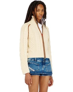 DIESEL Cardigan En Maille Torsadée Avec Bandes Contrastantes - Bleu