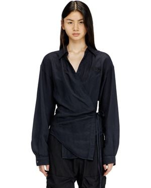 DIESEL Linen-Blend Shirt With Wrap Closure - Blue