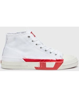 DIESEL S-D-Verse-Dirty-Effect High-Top Canvas Trainers - White