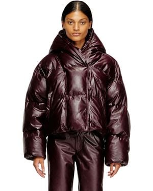 DIESEL Burgundy Hooded Puffer Jacket - Red