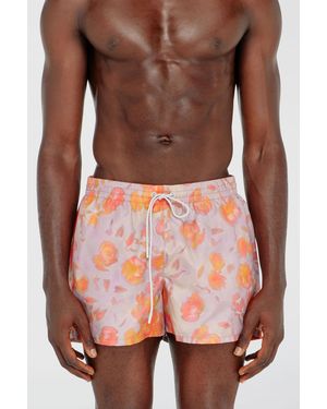 DIESEL Metallic Swim Shorts With Floral Print - Pink