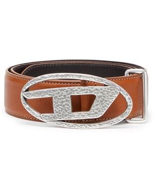 DIESEL 4Cm Leather Belt With Hammered Oval D Buckle - White
