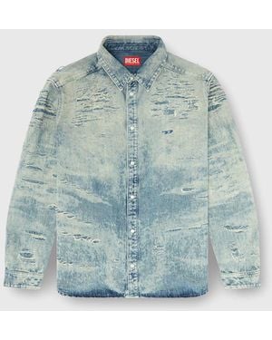 DIESEL Hemd Aus Jacquard-Denim Mit Used-Effekt - Blau