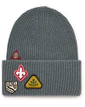 DIESEL Wool Beanie With Logo Patches - Blue