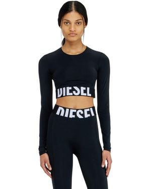 DIESEL Microfibre Crop Top With Cut-Off Logo - Black