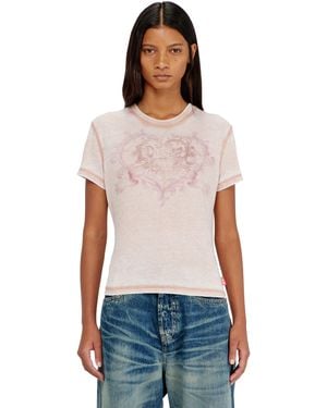 DIESEL Jersey T-Shirt With Rhinestones And Burnout Effect - White