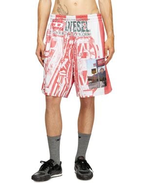 DIESEL Striped Shorts With Photo Patches - Red